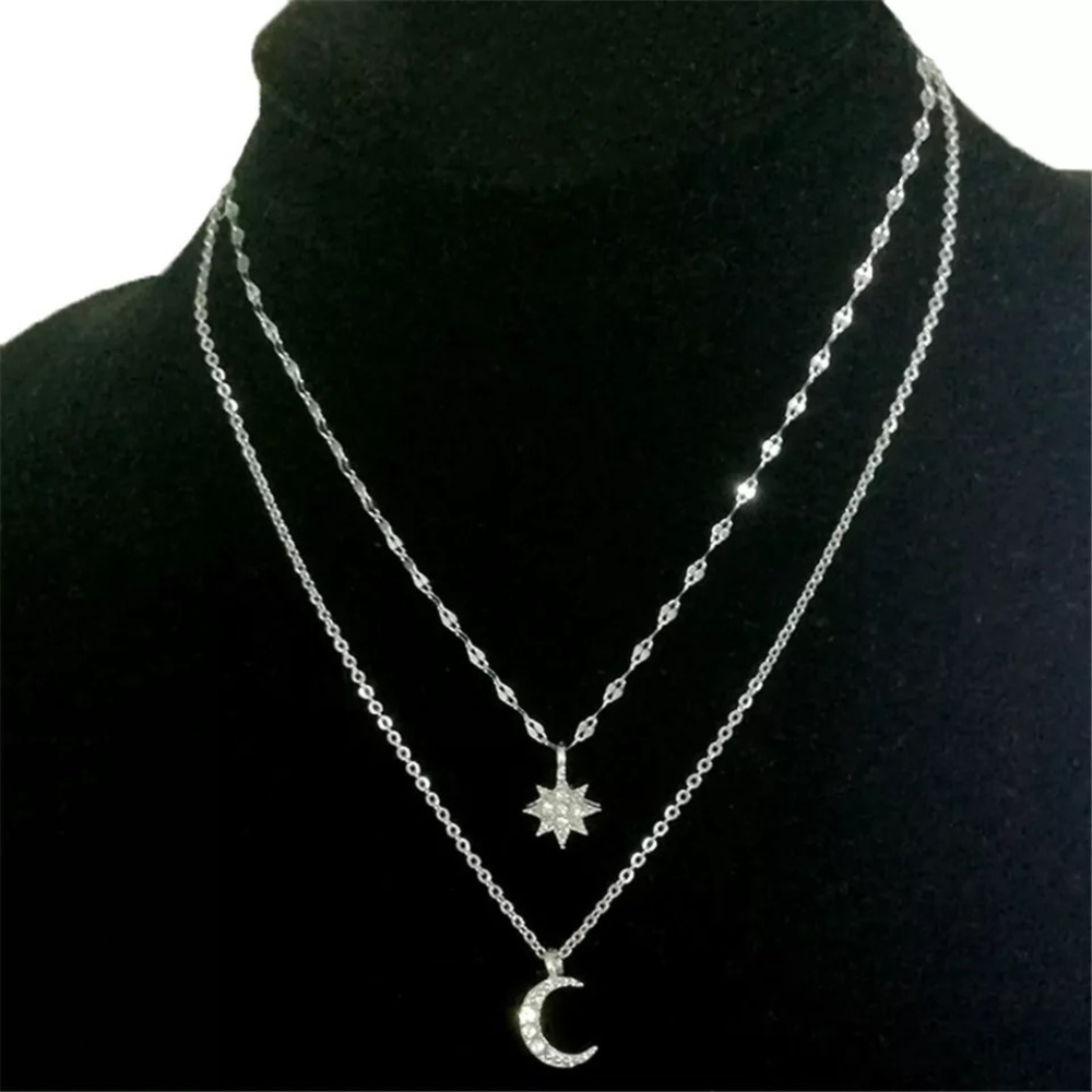 NWOT Silver Double layer moon & star choker - Picture 1 of 6